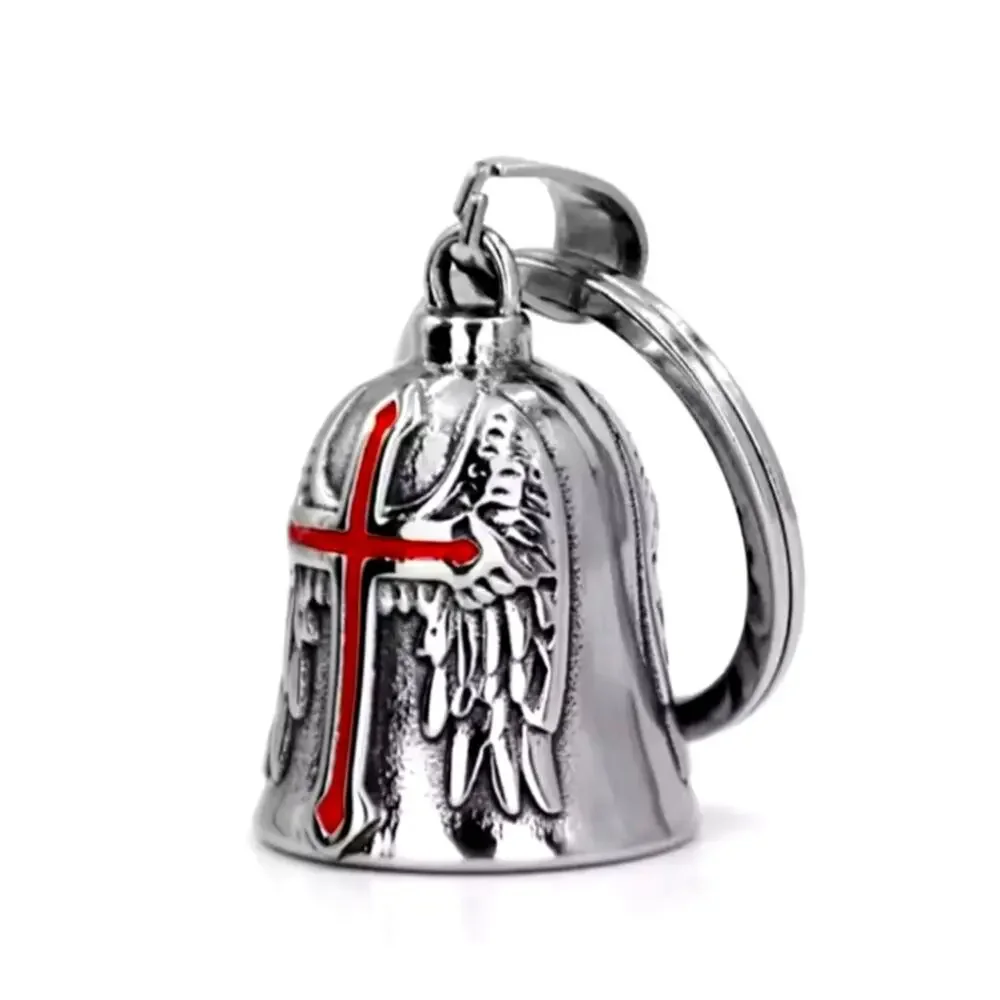 Motorcycle Guardian Bell Keychain Cross Wings Men's Biker Christmas Birthday NEW